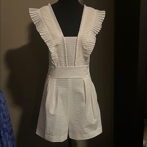 Tibi Ivory Textured Cross-Back Romper